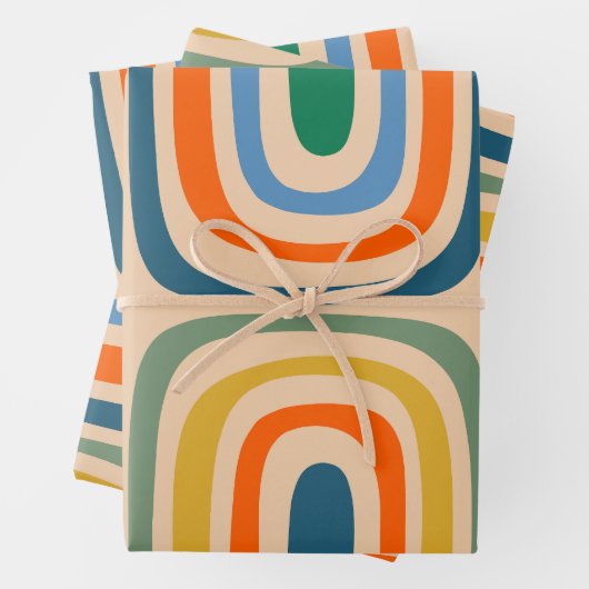 Retro Confaab Boho Abstraktes farbiges Muster Geschenkpapier Set (Beispiel)