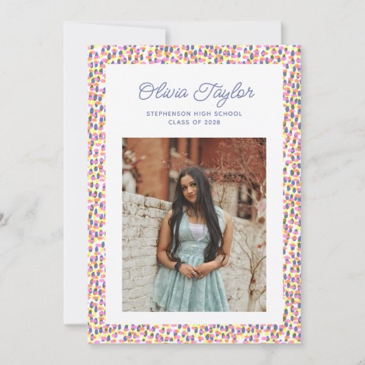 Retro Confetti Dots Fun Border Foto Abschluss Ankündigung (Vorderseite)