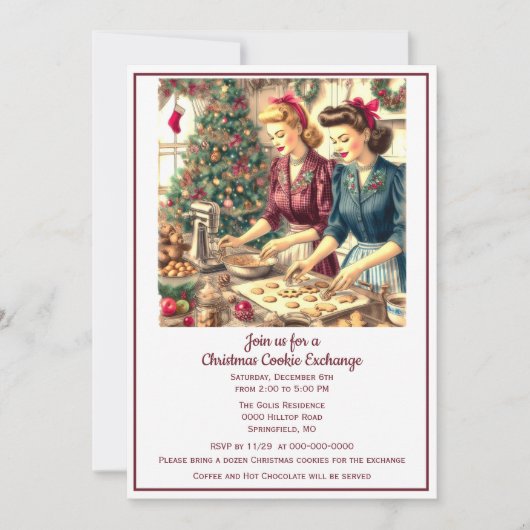 Retro Cookie Exchange Weihnachten Einladung (Vorderseite)