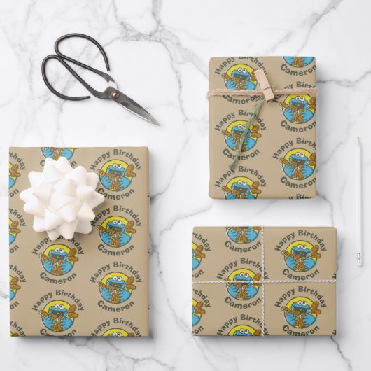 Retro-Cookie-Monster Geschenkpapier Set (Vorderseite)