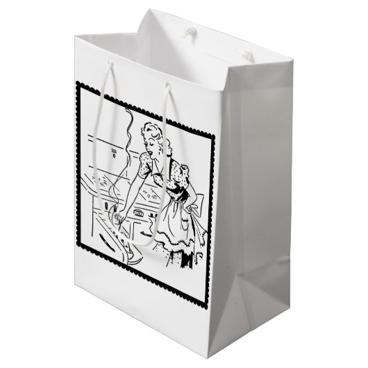 Retro Cooking Mama Mittlere Geschenktüte (Vorderseite Schrägansicht)