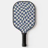 Retro Cool Blue Wavy Karo Monogram Option Pickleball Schläger (Vorderseite)
