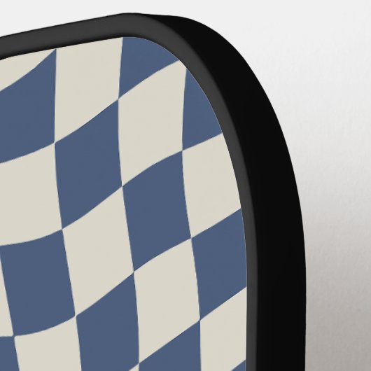 Retro Cool Blue Wavy Karo Monogram Option Pickleball Schläger (Linke Seite)