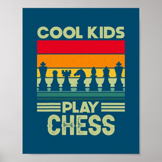 Retro Cool Kids spielen Schach Checkmate Schach Poster (Vorne)