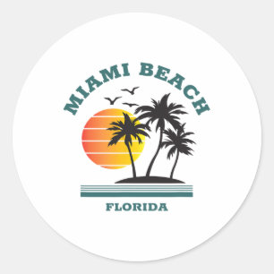 Retro Cool Miami Beach Mens Womens Florida Beach Runder Aufkleber