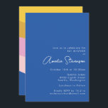Retro Cool moderne Streifen Blau Gelbe Bat Mitzvah Einladung<br><div class="desc">Spielende moderne geometrische Streifen in blau-gelb und rosa Bat Mitzvah Einladung</div>