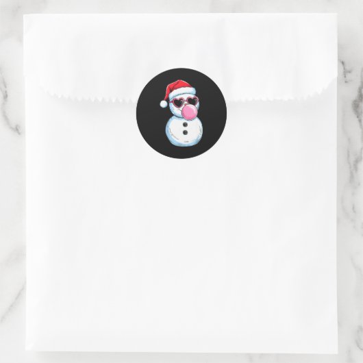 Retro Cool Snowman With Sungles Christmas Blowing Runder Aufkleber (Tasche)