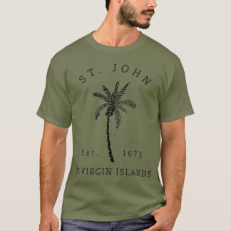 Retro Cool St John USVI Beach Palm Tree Novelty T-Shirt