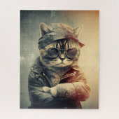Retro Coole Katze in Lederjacket Jigsaw Puzzle (Vertikal)