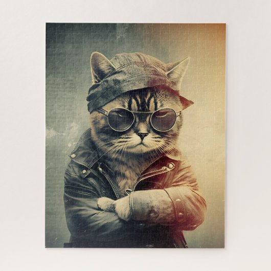 Retro Coole Katze in Lederjacket Jigsaw Puzzle (Vertikal)