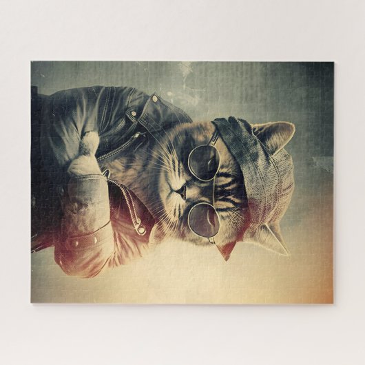 Retro Coole Katze in Lederjacket Jigsaw Puzzle (Horizontal)