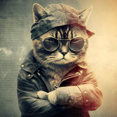 Retro Coole Katze in Lederjacket Jigsaw Puzzle