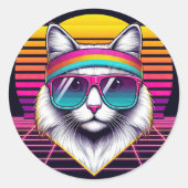 Retro Coole Katze Runder Aufkleber (Vorderseite)