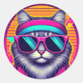 Retro Coole Katze Runder Aufkleber (Vorderseite)