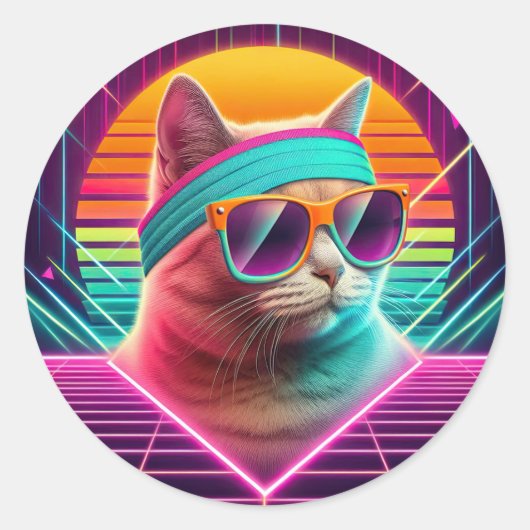 Retro Coole Katze Runder Aufkleber (Vorderseite)