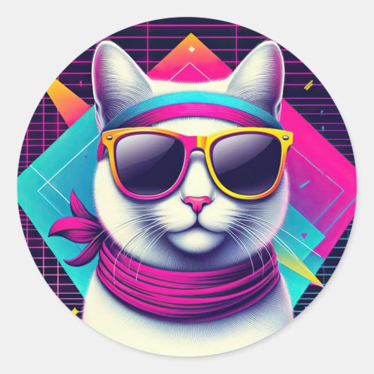 Retro Coole Katze Runder Aufkleber (Vorderseite)