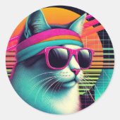 Retro Coole Katze Runder Aufkleber (Vorderseite)