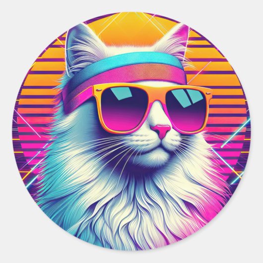 Retro Coole Katze Runder Aufkleber (Vorderseite)