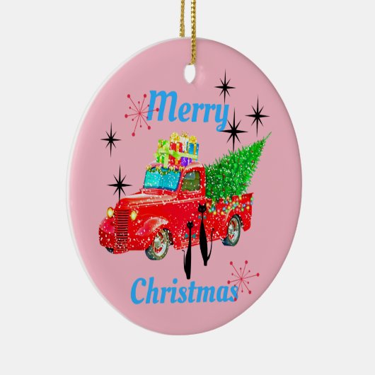 Retro coole Katzen-roter LKW-Baum MCM Keramik Ornament (Rechts)