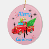 Retro coole Katzen-roter LKW-Baum MCM Keramik Ornament (Links)