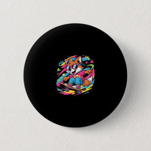 Retro Cooler Fuchs Skateboarder Funky Vintage Skat Button