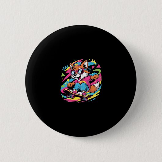 Retro Cooler Fuchs Skateboarder Funky Vintage Skat Button (Vorderseite)