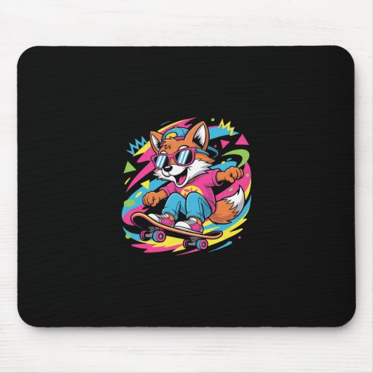 Retro Cooler Fuchs Skateboarder Funky Vintage Skat Mousepad (Vorne)