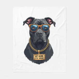 Retro cooler Pitbull in Sonnenbrille mit Goldkette Fleecedecke