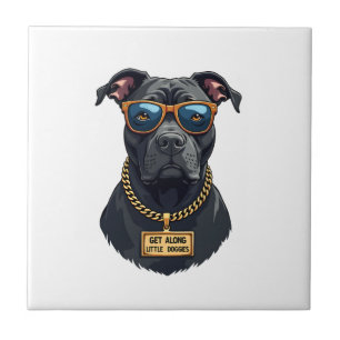 Retro cooler Pitbull mit Sonnenbrille und Goldkett Fliese