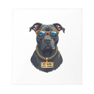 Retro cooler Pitbull mit Sonnenbrille und Goldkett Notizblock