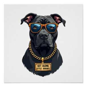 Retro cooler Pitbull mit Sonnenbrille und Goldkett Poster