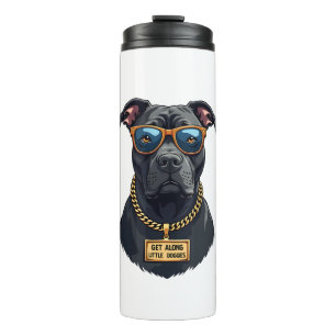 Retro cooler Pitbull mit Sonnenbrille und Goldkett Thermosbecher