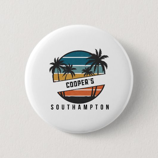 Retro Cooper's Beach Southampton Surfbrett Surfen Button (Vorderseite)