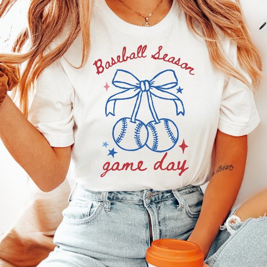 Retro Coquette Baseball Season Bow T-Shirt