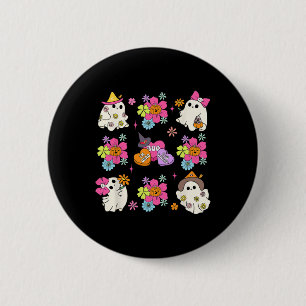 Retro Coquette Boo Ghost Bow Pumpkin Blume Hallo Button