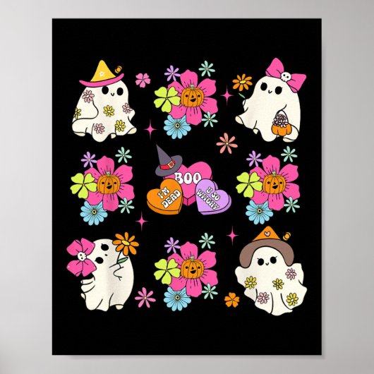 Retro Coquette Boo Ghost Bow Pumpkin Blume Hallo Poster (Vorne)