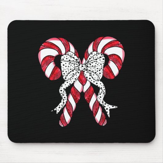 Retro Coquette Bow Candy Cane Christmas Season Wom Mousepad (Vorne)