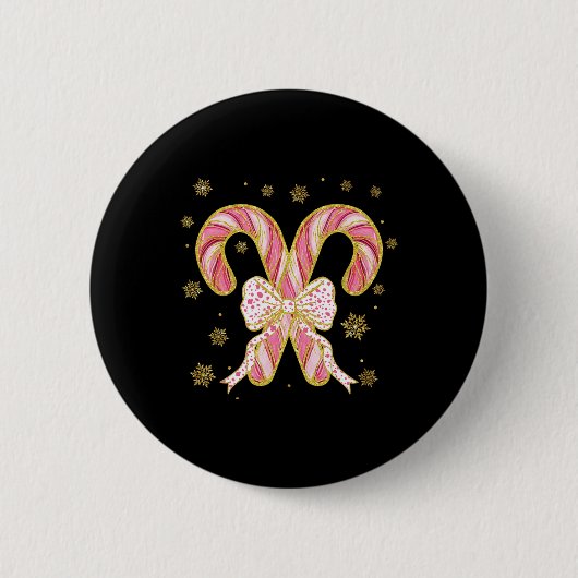 Retro Coquette Bow Candy Cane Weihnachtssaison Wom Button (Vorderseite)
