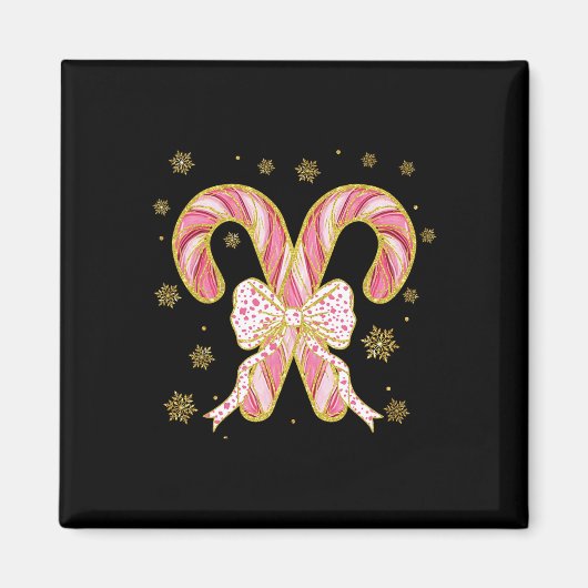Retro Coquette Bow Candy Cane Weihnachtssaison Wom Magnet (Vorne)