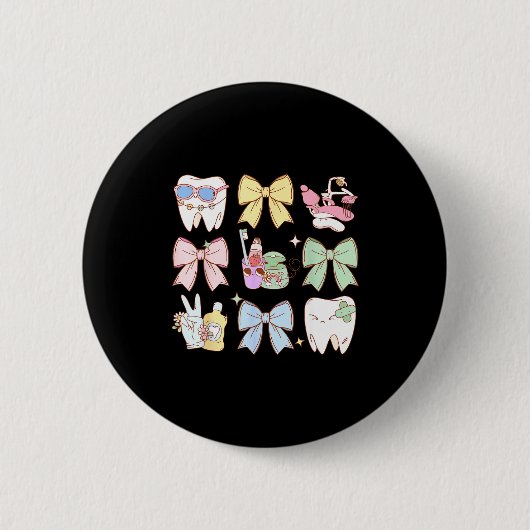 Retro Coquette Bow Dental Hygienist Teeth Dentist  Button (Vorderseite)