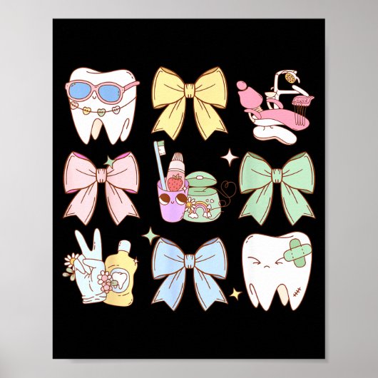 Retro Coquette Bow Dental Hygienist Teeth Dentist Poster (Vorne)