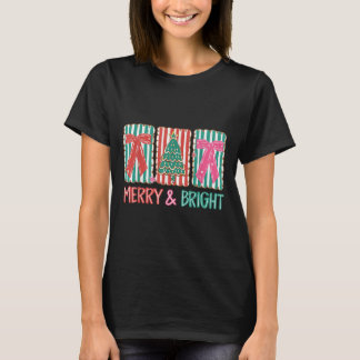 Retro Coquette Bow frohe und helle Weihnachtsbaum T-Shirt