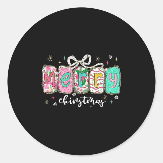 Retro Coquette Bow Merry Christmas Holiday Funny F Runder Aufkleber (Vorderseite)