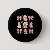 Retro Coquette Bow Nk Christmas Tree Snowman Xmas Button (Vorderseite)