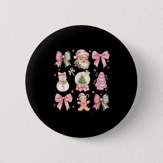 Retro Coquette Bow Nk Christmas Tree Snowman Xmas  Button (Vorderseite)