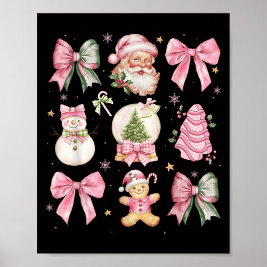 Retro Coquette Bow Nk Christmas Tree Snowman Xmas Poster (Vorne)