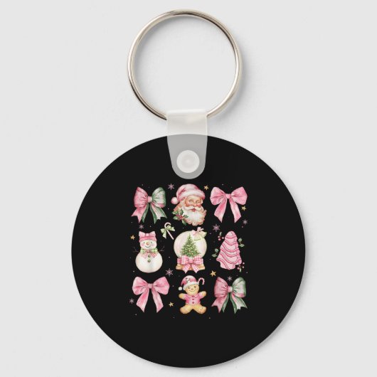 Retro Coquette Bow Nk Christmas Tree Snowman Xmas  Schlüsselanhänger (Vorderseite)