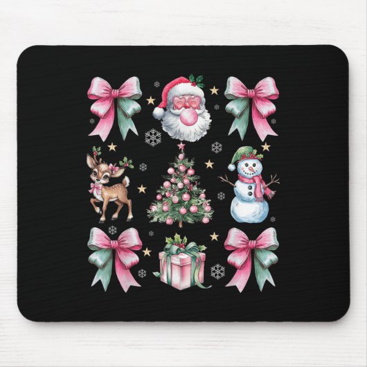 Retro Coquette Bow Pink Weihnachtsbaum Snowman Xma Mousepad (Vorne)