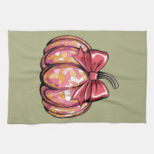 Retro Coquette Bow Pumpkin Fall Vibes Saison Geschirrtuch (Horizontal)
