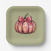 Retro Coquette Bow Pumpkin Fall Vibes Saison Pappteller (Vorderseite)